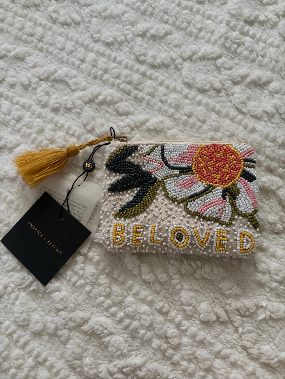 America & Beyond Beaded 'Beloved' Floral Tassel Pouch